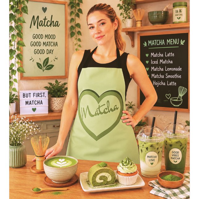Delantal Té Verde Matcha Corazón Groovy Y2k  (Subido por el creador)