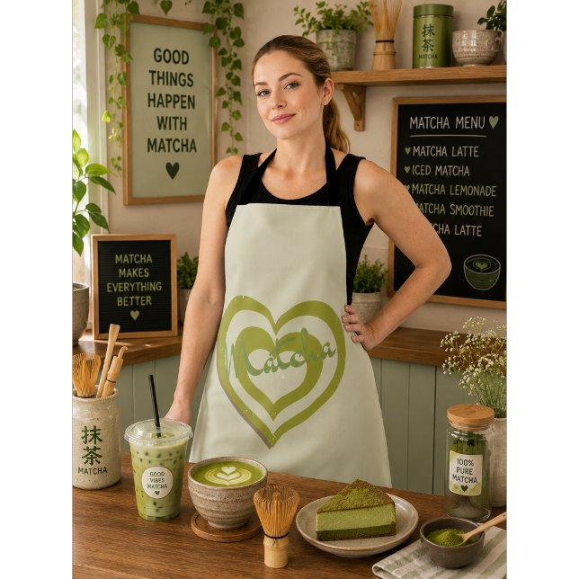 Delantal Té verde Matcha , corazón retro y2k (Subido por el creador)