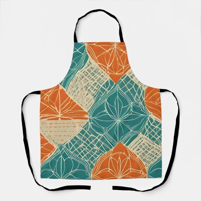 Delantal Teal, Orange, and Tan Abstract Flowers (Anverso)