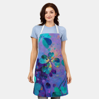Delantal Teal & Purple Lucky Clover Art Apron