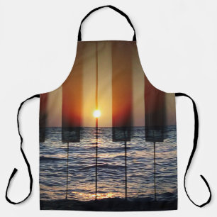 Delantal Teclado de piano al atardecer: romance de isla gri