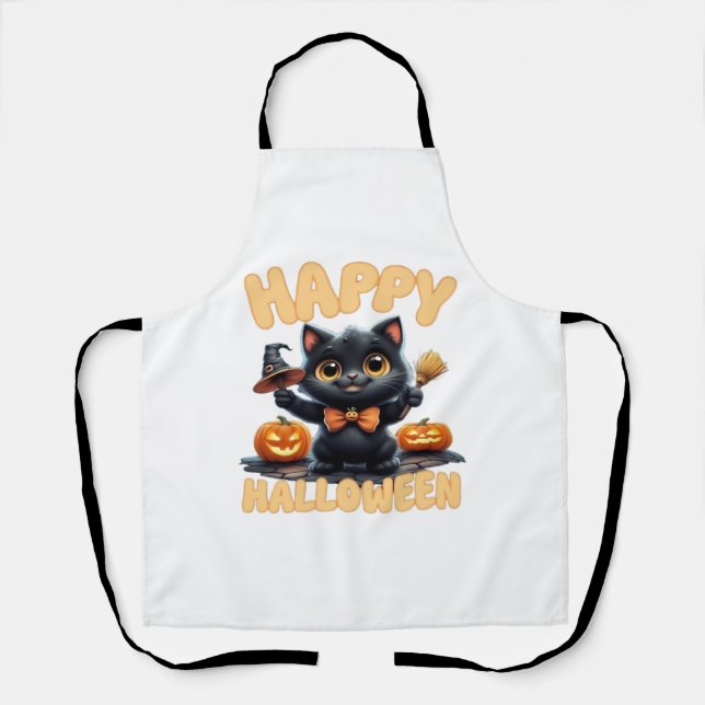Delantal Tee de gato fantasma, camiseta de Halloween, imbéc (Anverso)