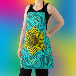 Delantal Tejer Mandala azul y amarillo