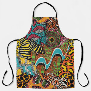 Delantal Tela Africana: Patchwork de animales salvajes.