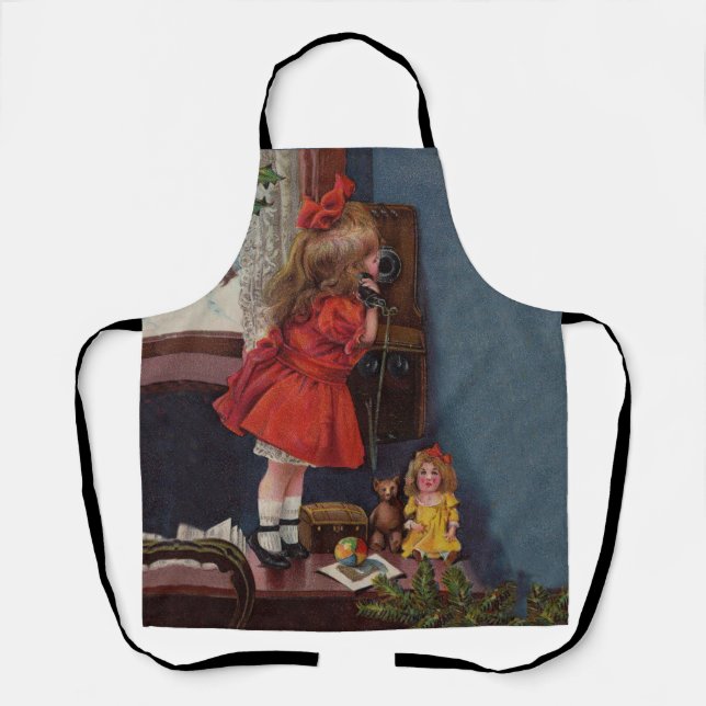 Delantal Teléfono Antiguo de Niña en Navidad (Anverso)