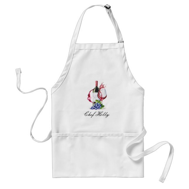 Delantal Tema del vino rojo | Nombre del chef Adulto Apron (Frente)