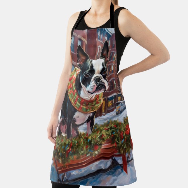 Delantal Temporada festiva de los Navidades Boston Terrier (in situ)