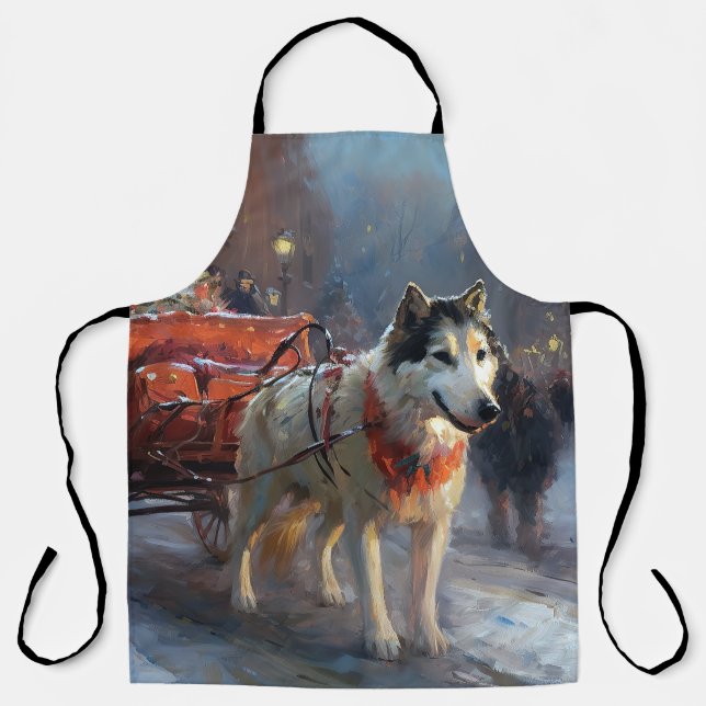 Delantal Temporada festiva de los Navidades malamutes de Al (Anverso)