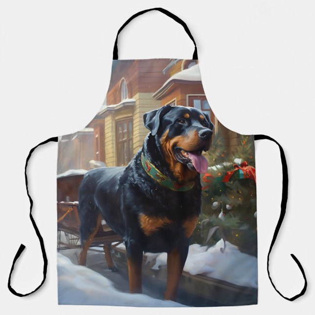 Delantal Temporada festiva de los Navidades Rottweiler (Anverso)