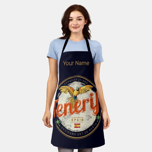 Delantal Tenerife y Parrot Islas Canarias España Vintage (Gastado)