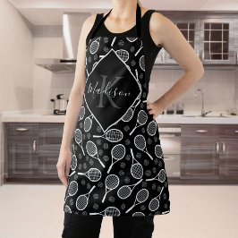 Delantal Tennis Racket Monogram Apron con nombre personaliz