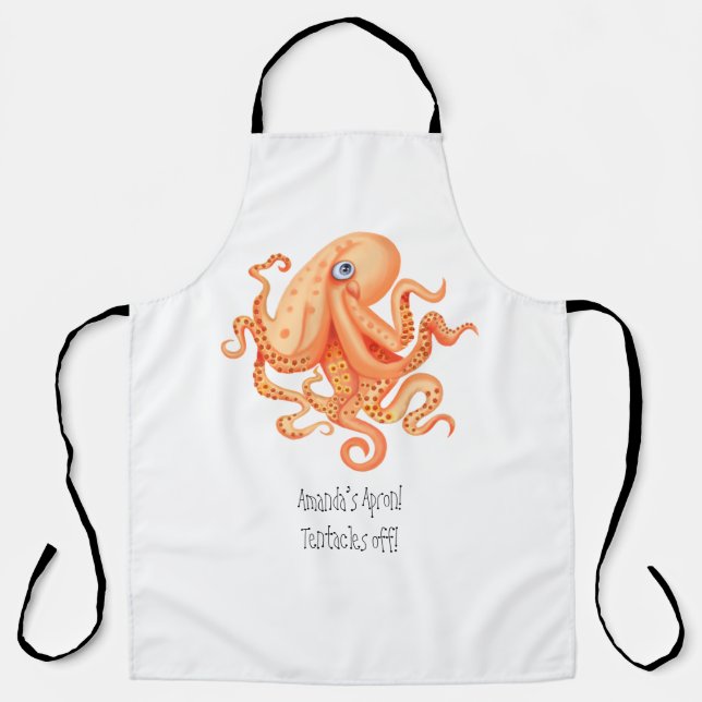 Delantal Tentáculos personalizados de pulpo naranja lindo (Anverso)