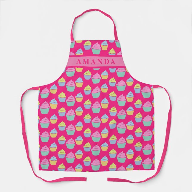 Delantal Ternera rosa pastel impresión nombre personalizado (Anverso)