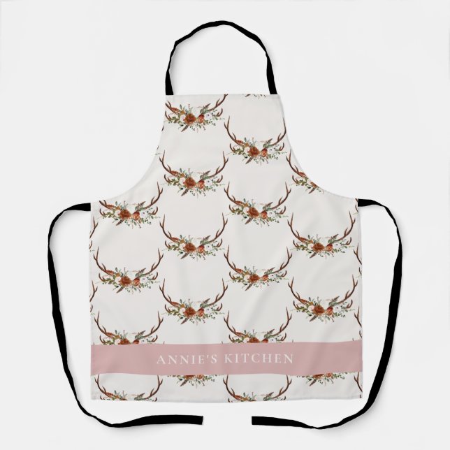 Delantal Terracota antler rosa acuarela floral elegante (Anverso)