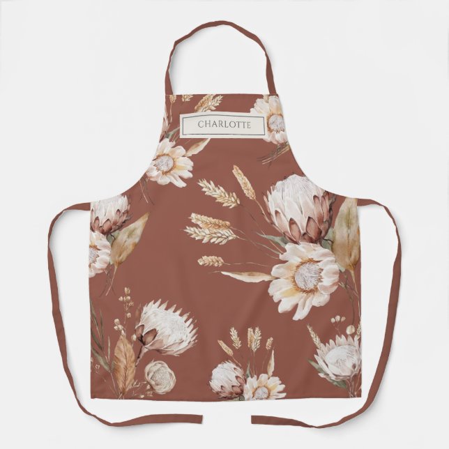Delantal Terracota de flores rusticas personalizadas de boh (Anverso)