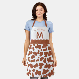 Delantal Terracota Rust Custom Name & Monogram Cow Pattern