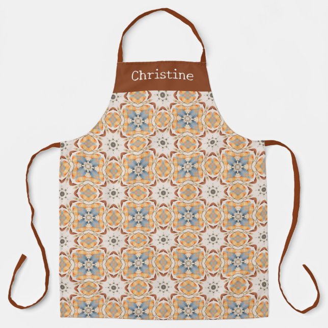 Delantal Terracotta Bloom Tile Pattern Personalized Name (Anverso)