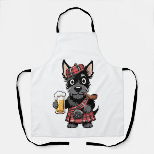 Delantal Terrier escocés con kilt de tartán con cerveza y p