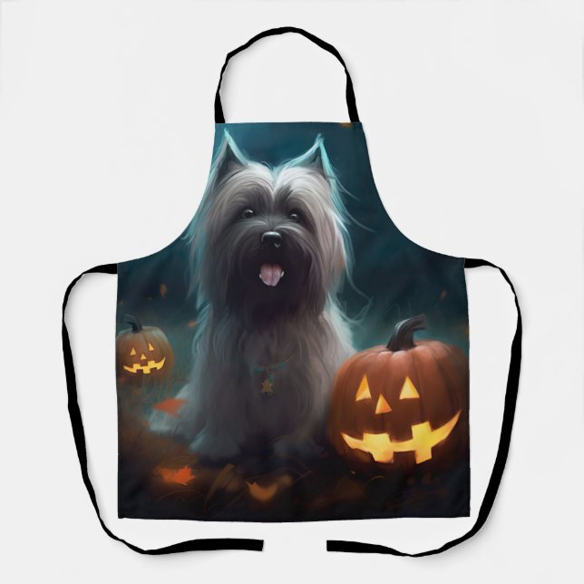 Delantal Terrier Skye de Halloween con calabazas aterrador (Anverso)