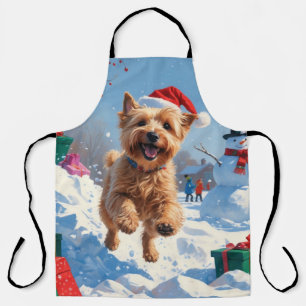 Delantal Terrier Trigo Corriendo en la Nieve con Sombrero d