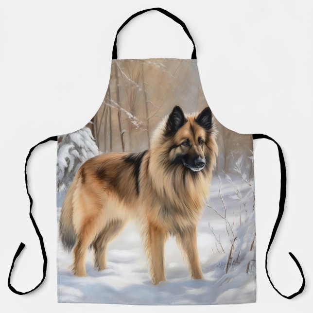 Delantal Tervuren Belga Deja que nieve Navidad (Anverso)