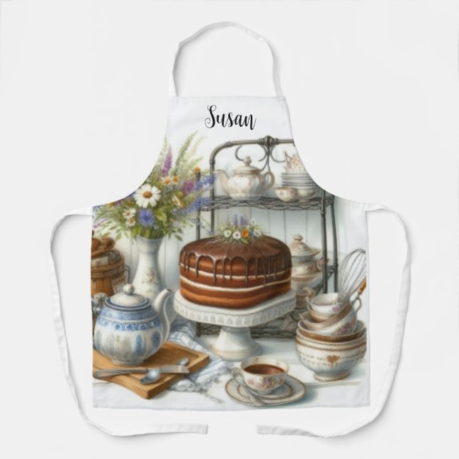 Delantal Tetera antigua tiempo de té y pastel  (Anverso)