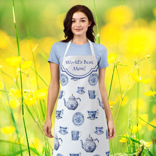 Delantal Tetera personalizada de Chinoiserie azul y blanco 