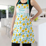 Delantal Texto de nombre personalizado de lápiz dibujado a<br><div class="desc">Un divertido delantal con un patrón o limones dibujados a mano y dos líneas de texto personalizado. Agregue el nombre, el nombre de la familia, el nombre de la empresa o elimine el texto y el rectángulo y simplemente utilice el patrón. Perfecto como regalo de cumpleaños, puesto de limonada, cocción,...</div>