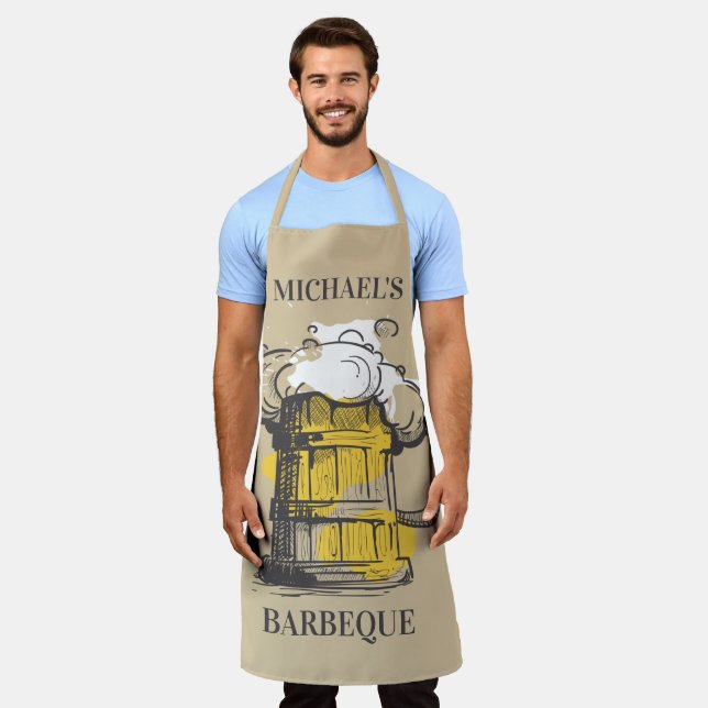 Delantal Texto del personalizado Ilustración de cerveza (Gastado)
