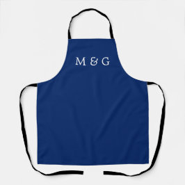 Delantal Texto Elegante Monograma Personalizado Azul Marino