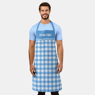 Delantal Texto personalizado azul y blanco Buffalo Plaid