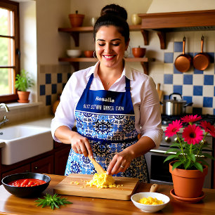 Delantal texto personalizado 💙 Azulejos azul asombroso