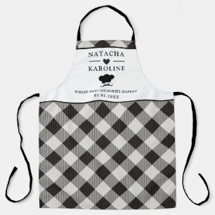 Delantal Texto personalizado, cocina en blanco y negro