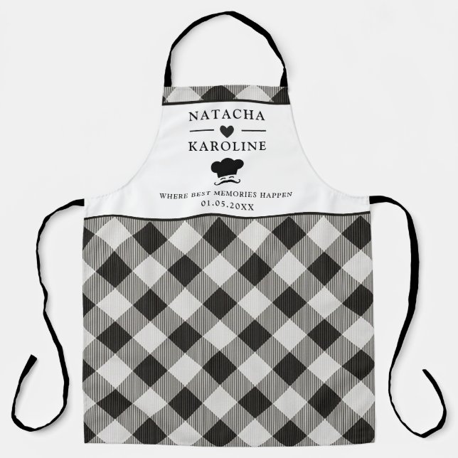 Delantal Texto personalizado, cocina en blanco y negro (Anverso)
