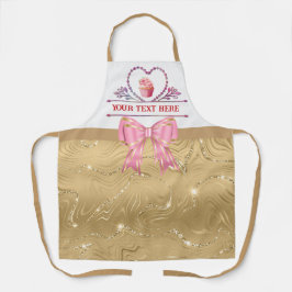 Delantal Texto Personalizado, Corazón de Acuarela y Cupcake