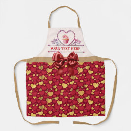 Delantal Texto Personalizado, Corazón de Acuarela y Cupcake