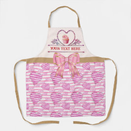 Delantal Texto Personalizado, Corazón de Acuarela y Cupcake
