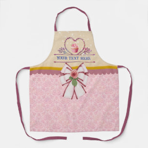 Delantal Texto Personalizado, Corazón de Acuarela y Cupcake