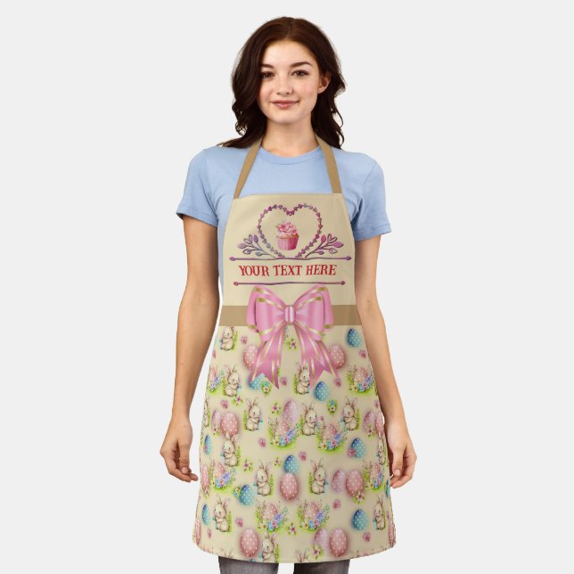 Delantal Texto personalizado, Corazón de acuarela y tarta (Gastado)