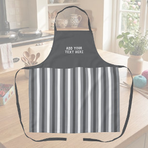 Delantal Texto personalizado gris blanco rayado 