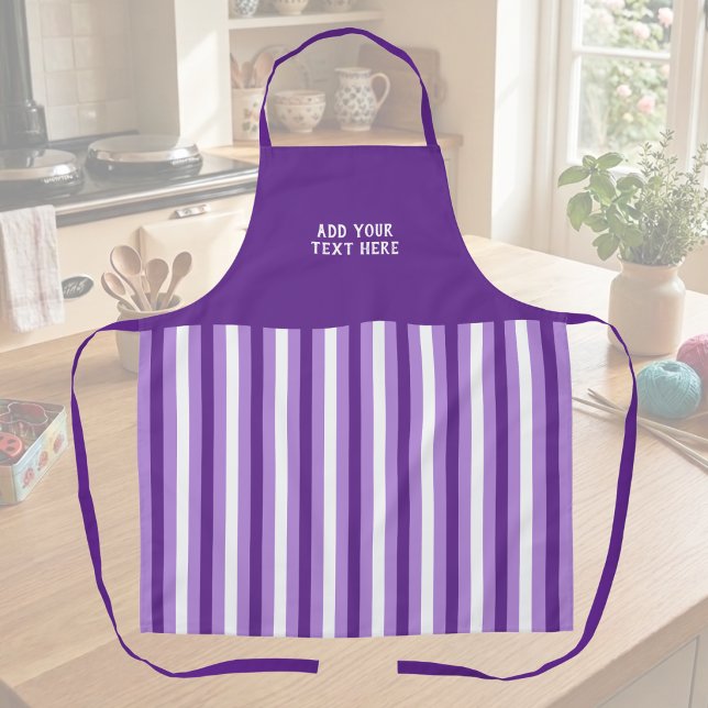 Delantal Texto personalizado morado rayado blanco  (Subido por el creador)