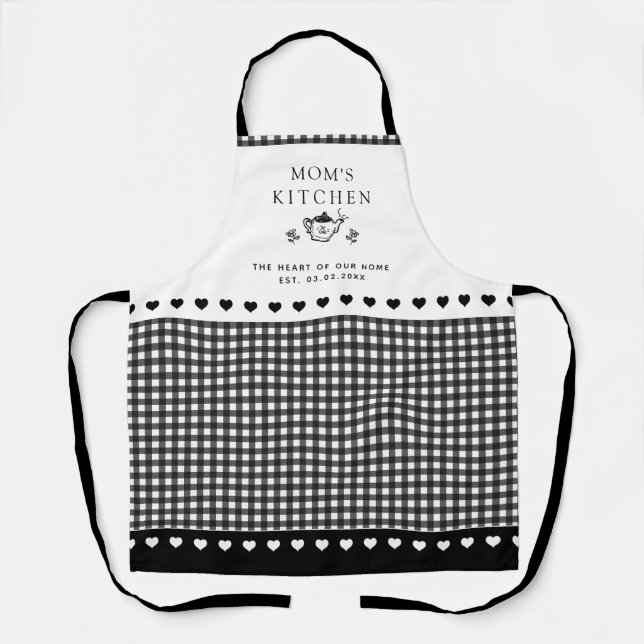 Delantal Texto personalizado negro y blanco cuadros de Búfa (Anverso)