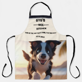 Delantal texto personalizado, perro blanco y negro lindo