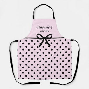 Delantal Texto Personalizado: Polka negro rosado, puntos, c