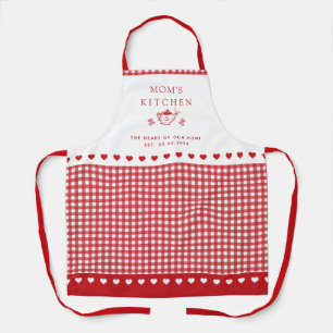 Delantal Texto personalizado rojo y blanco de cuadros de Bú