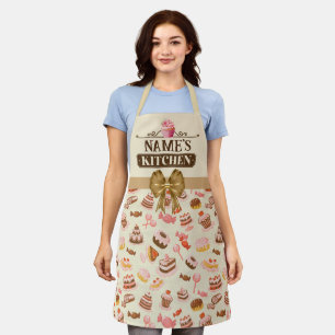Delantal Texto personalizado, tarta acuarela y postre