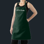 Delantal texto personalizado verde pino minimalista<br><div class="desc">Nombre personalizar monograma texto minimalista elegante sólido plano pino oscuro verde y blanco Apron. Personalizar,  personalizar con nombre,  cita,  frase o texto. Excelente para cocineros,  chefs,  cerámica,  artesanía,  trabajo,  cocina,  horneado,  barbacoa,  parrilladas,  comercios y tiendas,  etc.</div>