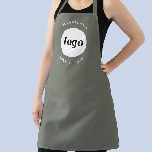 Delantal Texto simple de logotipo empresarial promocional v (Logo with custom text business promotional sage green apron)