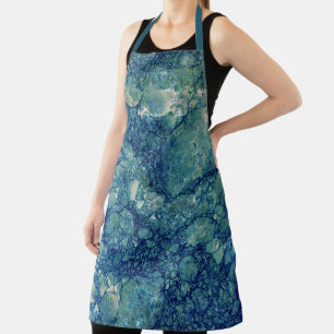 Delantal Textura azul de mármol verde Verde azulado