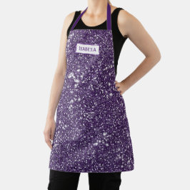Delantal Textura de brillo morado falso con nombre personal